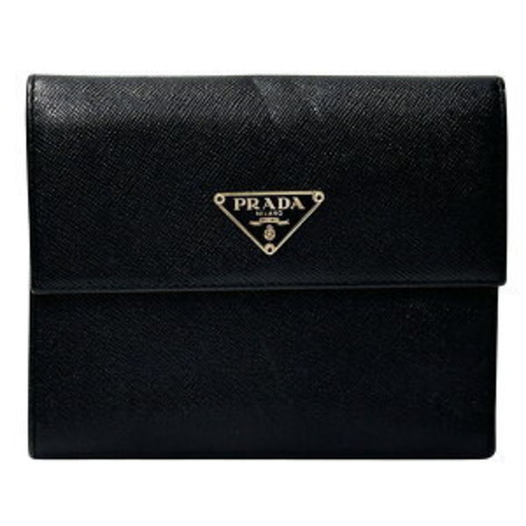 Prada Tri black compact Saffiano triangular Wallet - Picture 1 of 9